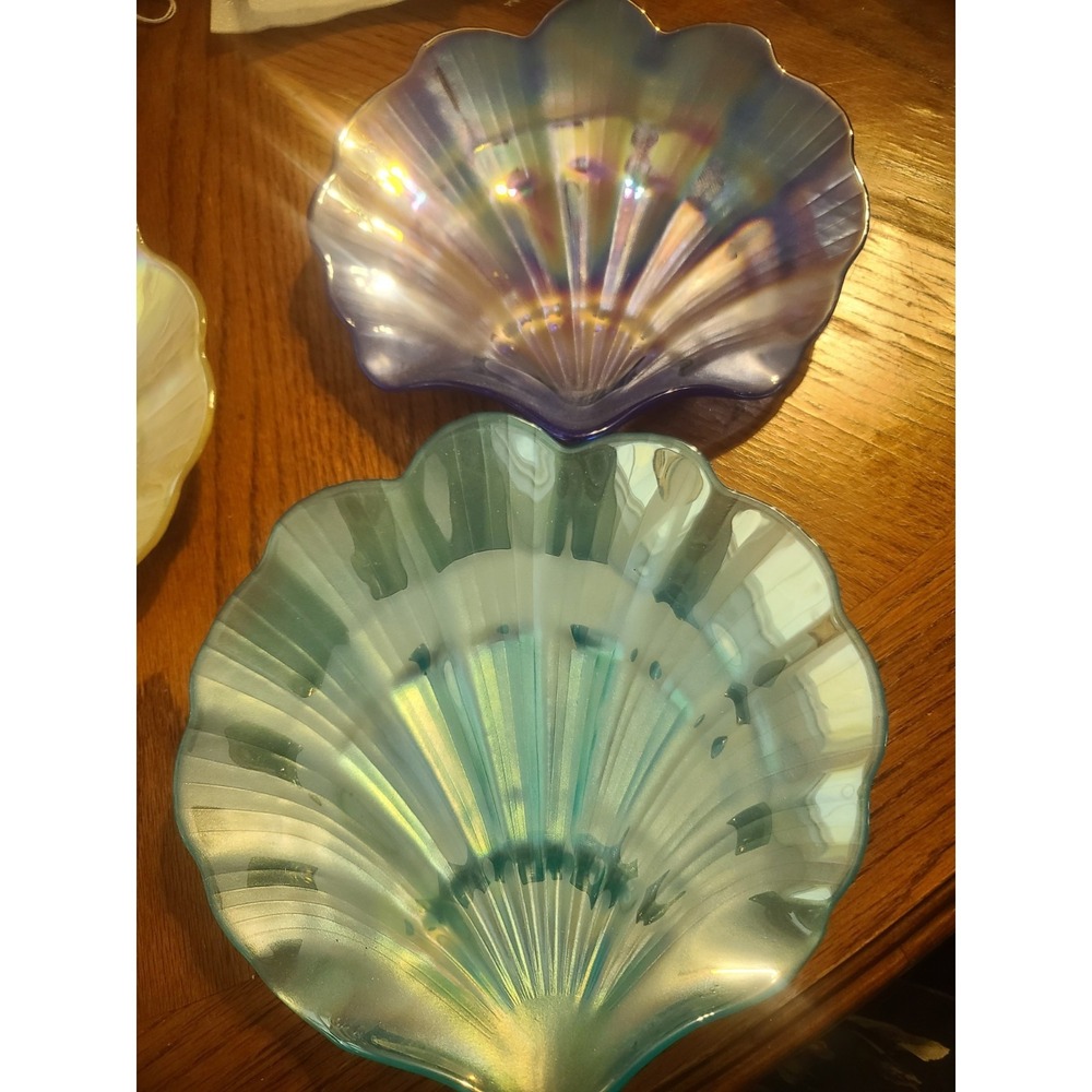 Akcam Turkish Art Glass Iridescent Oyster Shell Decorative Dishes Set of 4 Paste - Picture 3 of 6